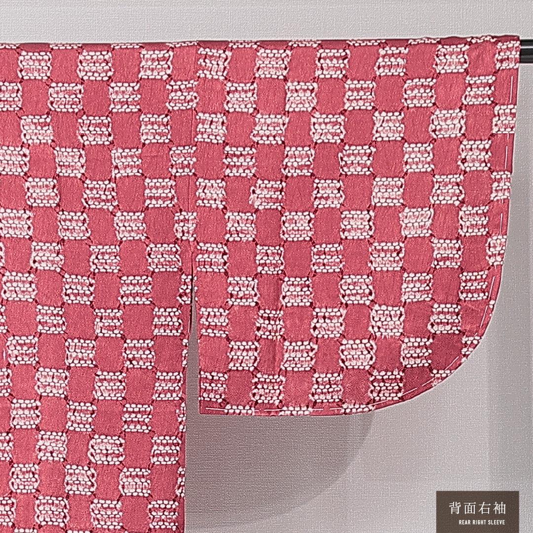 道中着 袷 身丈72cm 裄丈62cm 正絹 Aランク Sサイズ カジュアル 創作柄 ピンク系 1264-15122