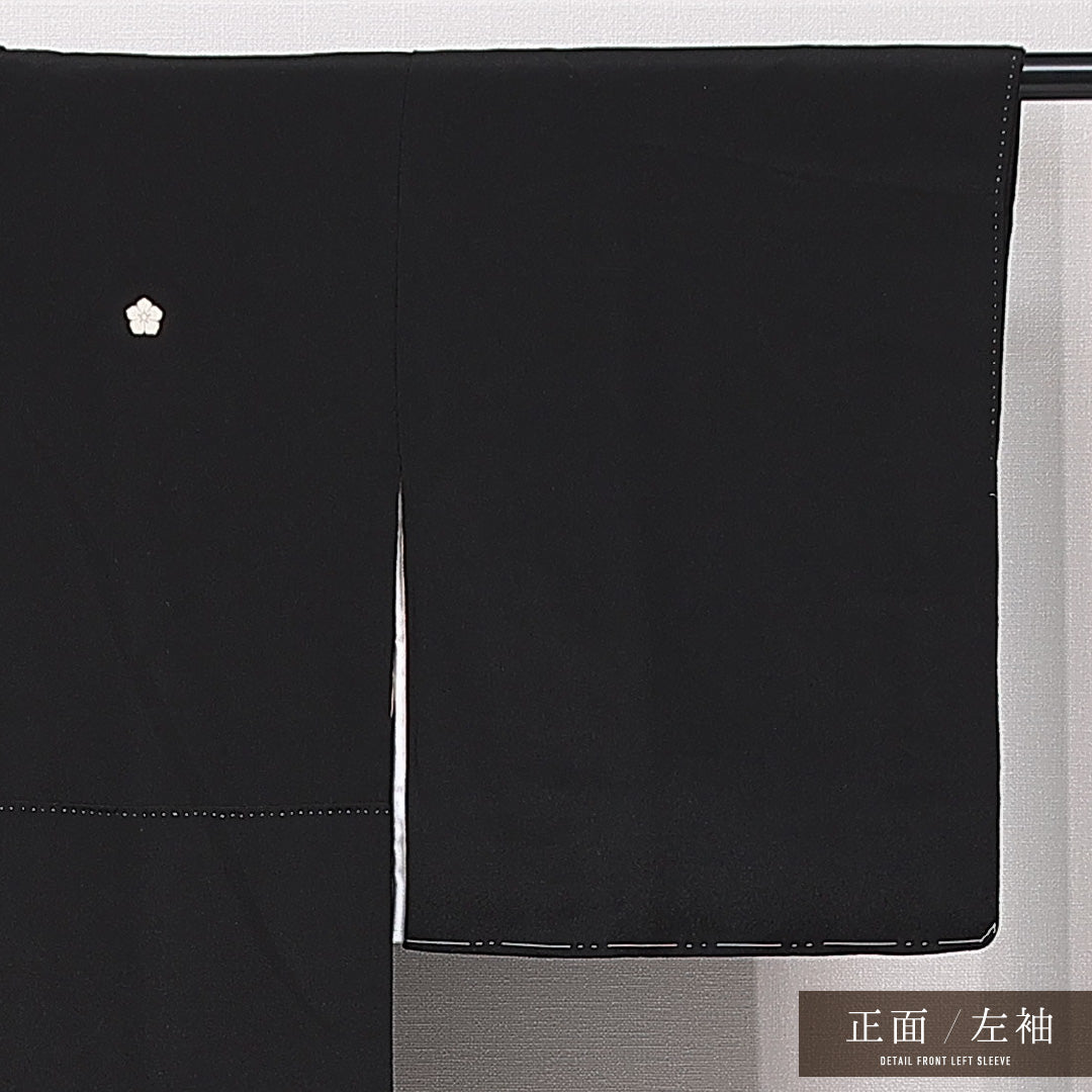 黒留袖 袷 身丈158cm 裄丈62cm 五つ紋 桔梗 フォーマル Aランク Mサイズ 正絹 比翼仕立て 広衿 鳥 風景柄 1211-F0636