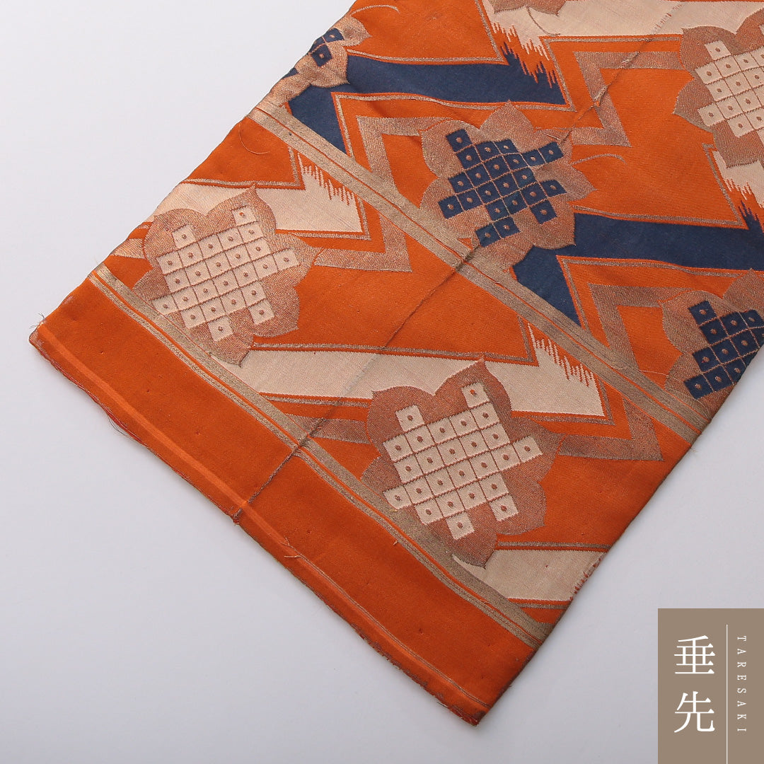 アンティーク 九寸名古屋帯 帯丈368cm 名古屋仕立て 全通 Bランク 正絹 創作柄 朱系 1224-03598