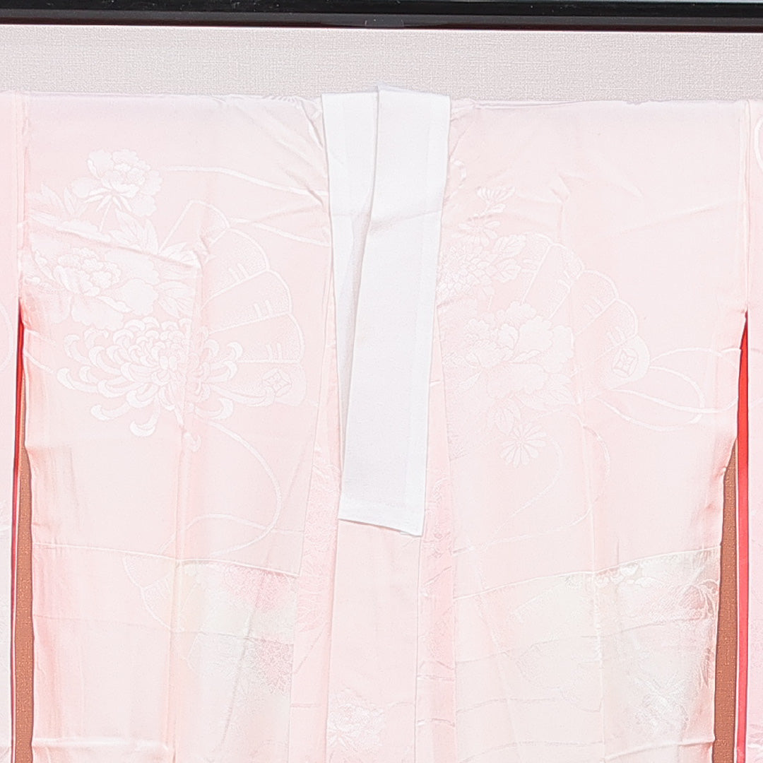 振袖用 長襦袢 袷 身丈131cm 裄丈65cm 正絹 Aランク Lサイズ 牡丹 ピンク系 RP 1240-15407