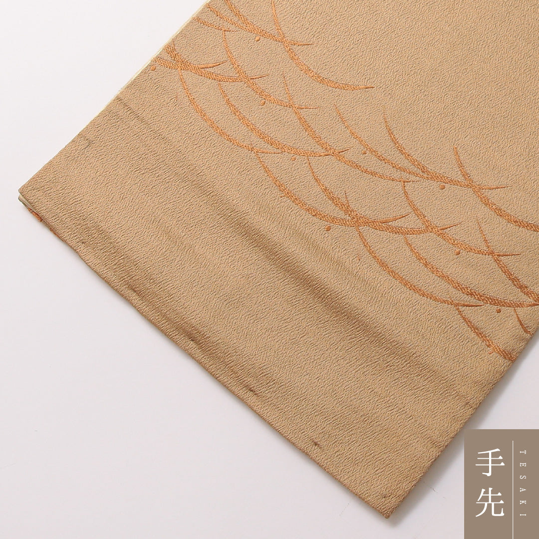 袋帯 帯丈400cm 正絹 六通 セミフォーマル 花菱亀甲 芝草 茶系 黄系 1243-01868