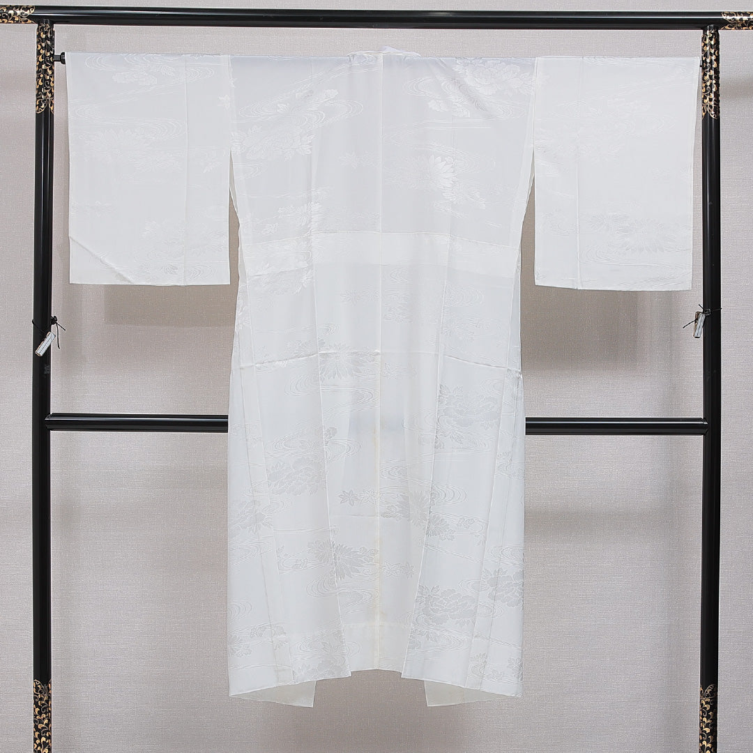 長襦袢 無双袖 身丈134cm 裄丈66cm 正絹 Sランク XLサイズ 菊 白系 RP 1239-16513