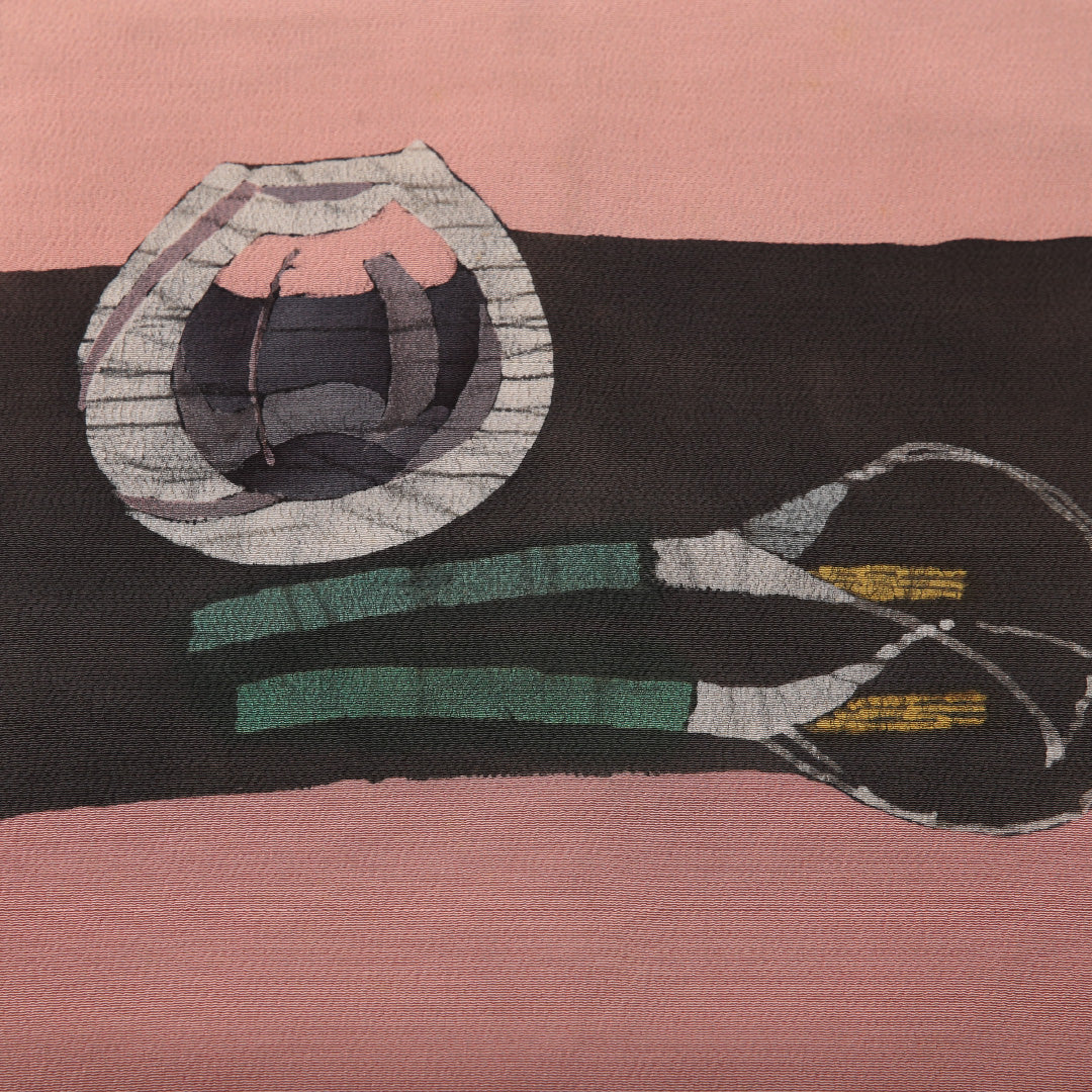 九寸名古屋帯 帯丈356cm カジュアル 名古屋仕立て ポイント柄 Cランク 正絹 創作柄 ピンク系 1224-03515