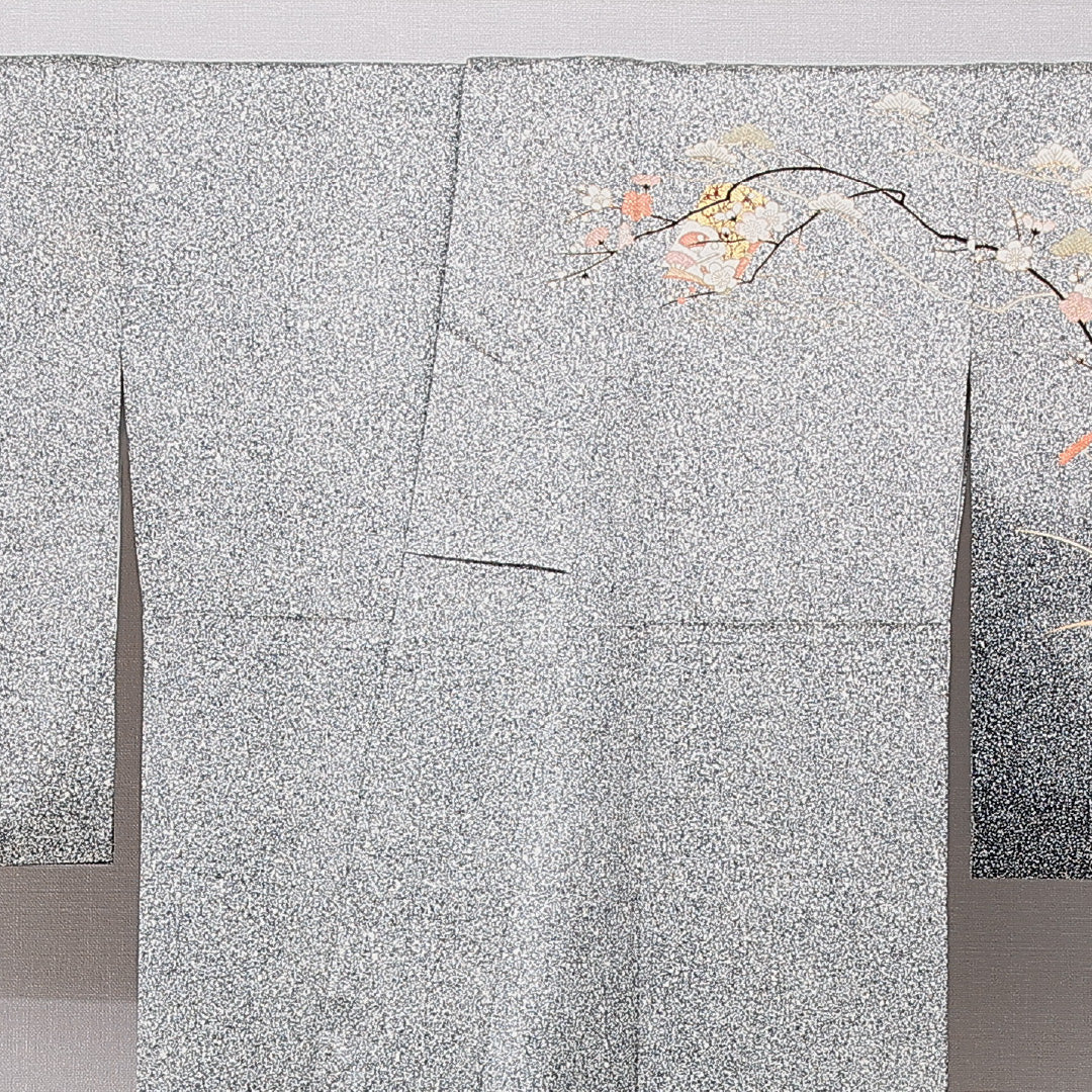 訪問着 身丈168cm 裄丈67cm 正絹 Sランク XLサイズ 広衿 セミフォーマル 梅 松 グレー系 1212-15492