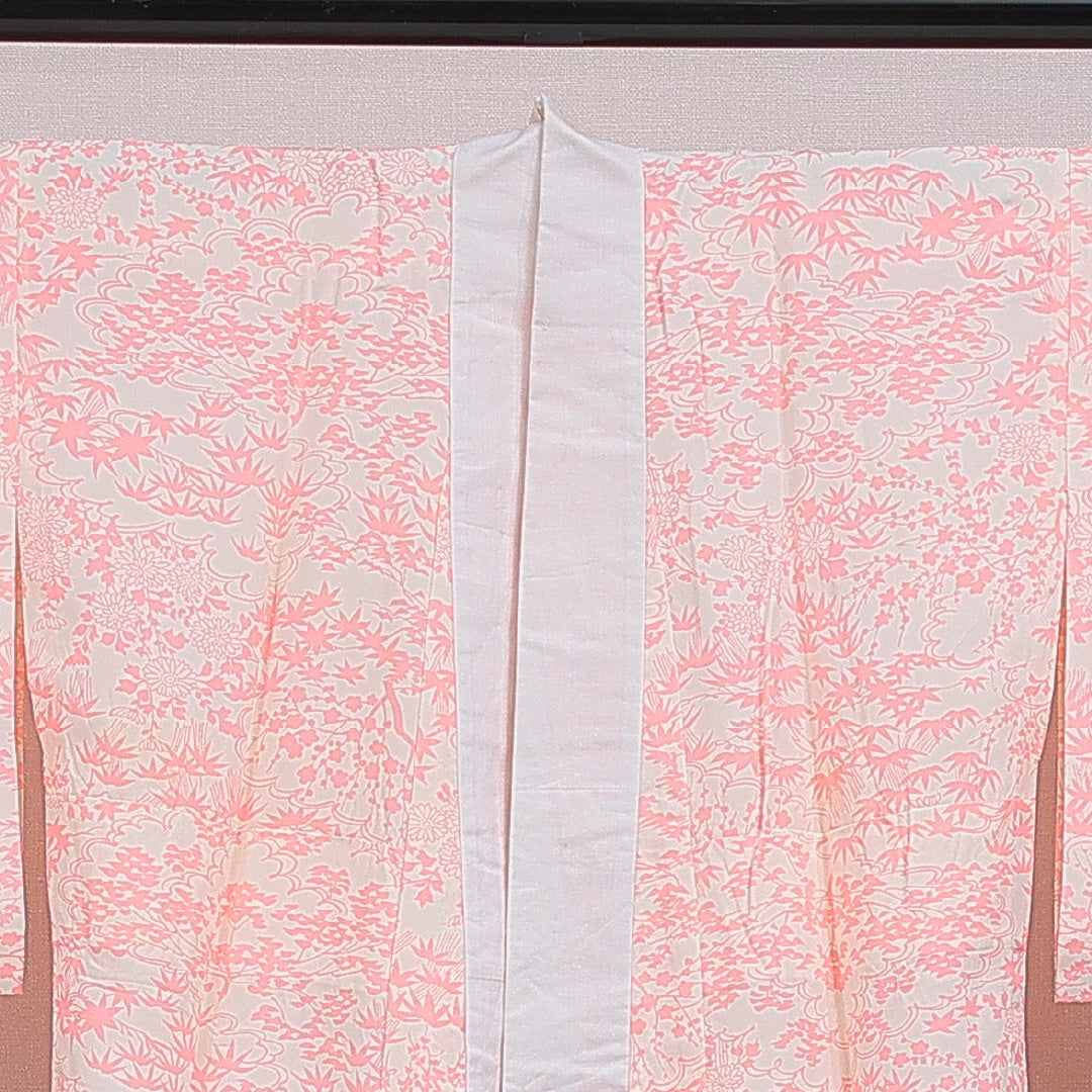 長襦袢 単衣 身丈131cm 裄丈64cm 正絹 Aランク Lサイズ 菊 笹 ピンク系 RP 1239-16523
