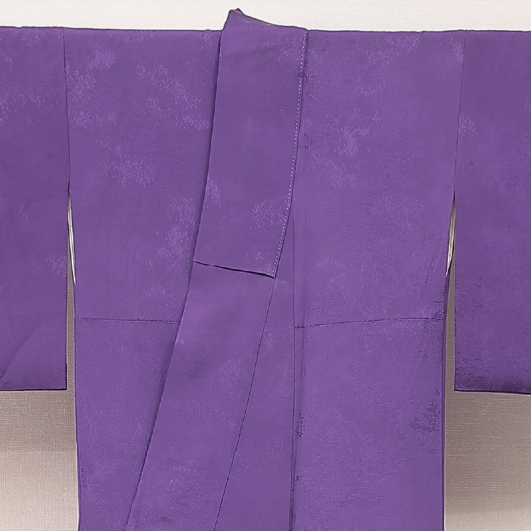 色無地 袷 身丈153cm 裄丈62cm 正絹 Aランク Sサイズ 広衿 一つ紋（丸に梅鉢） セミフォーマル 紋意匠 風景 紫系 1214-16901