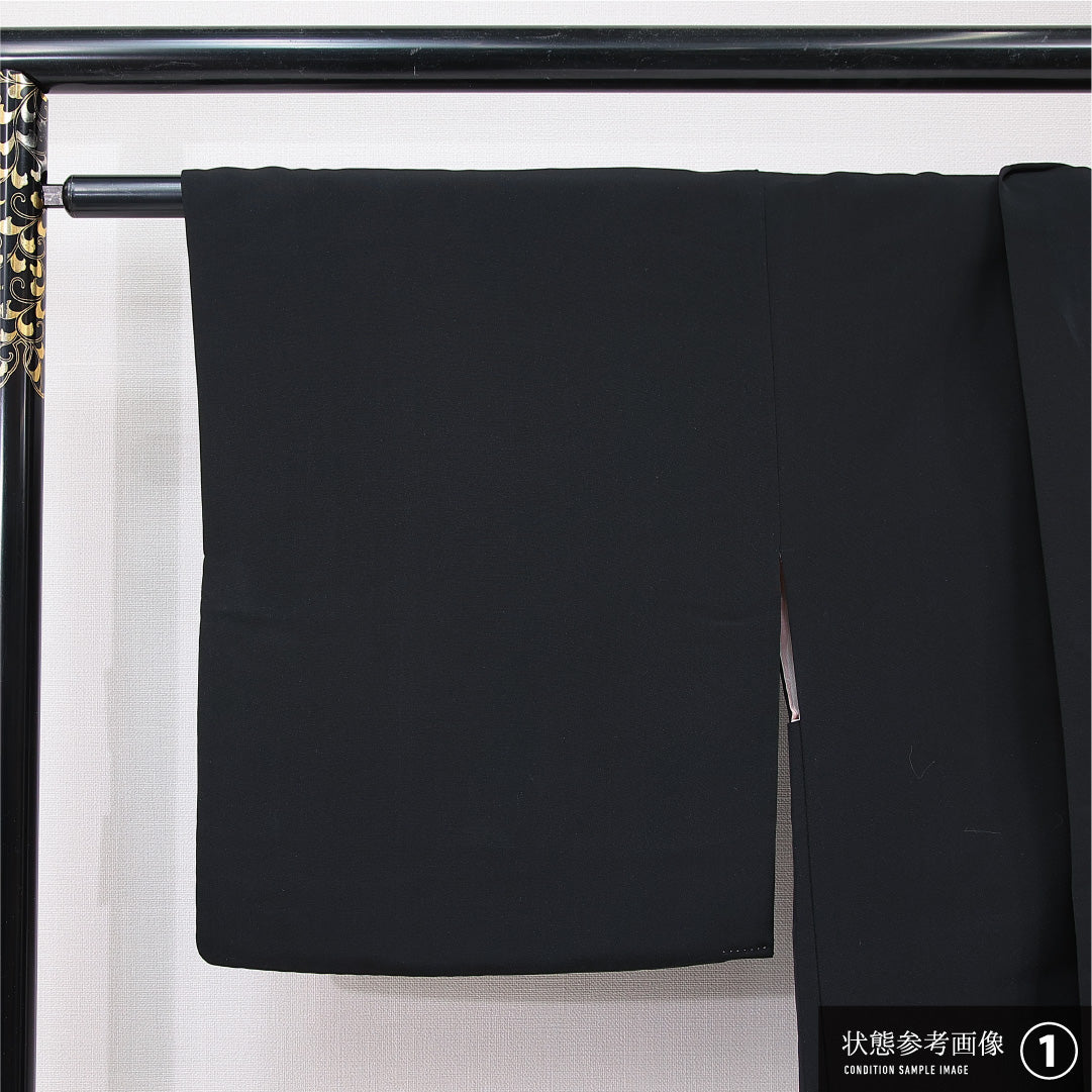 黒羽織 袷 身丈82cm 裄丈63cm 正絹 Sランク インフォーマル Sサイズ 漆糸 紐あり 桔梗 黒系 RP 1233-15309