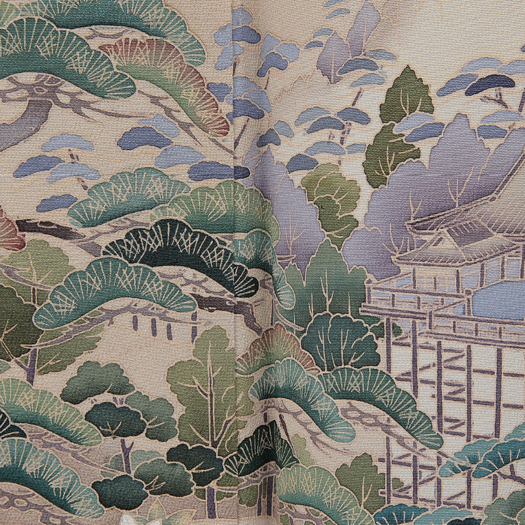 黒留袖 袷 身丈154cm 裄丈63cm 五つ紋 三つ割り桔梗 フォーマル Sランク Sサイズ 正絹 比翼仕立て 広衿 清水寺 京洛百景 松 落款 1211-F0750