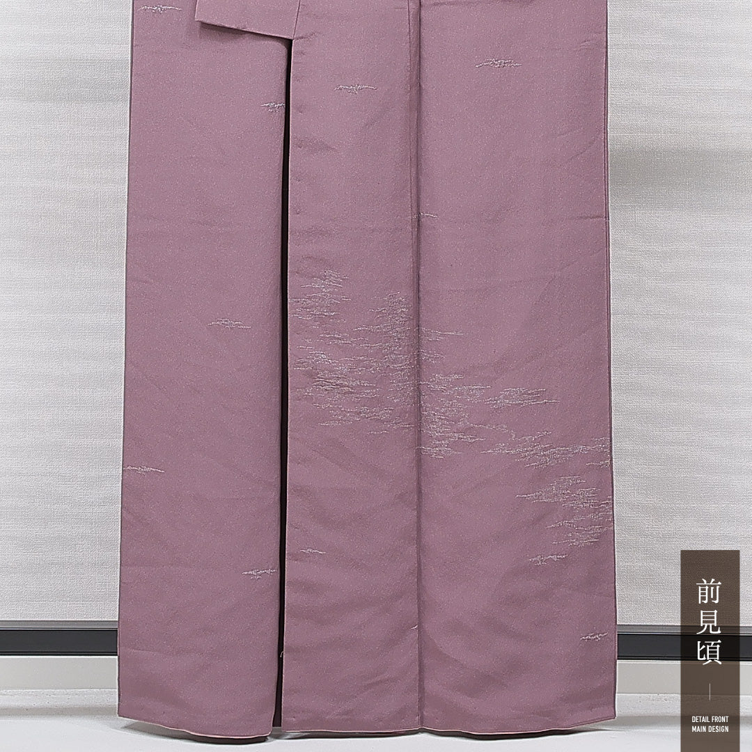 訪問着 袷 身丈161cm 裄丈63cm 正絹 Aランク Lサイズ 広衿 一つ紋（五三桐） セミフォーマル 創作柄 紫系 1212-15665