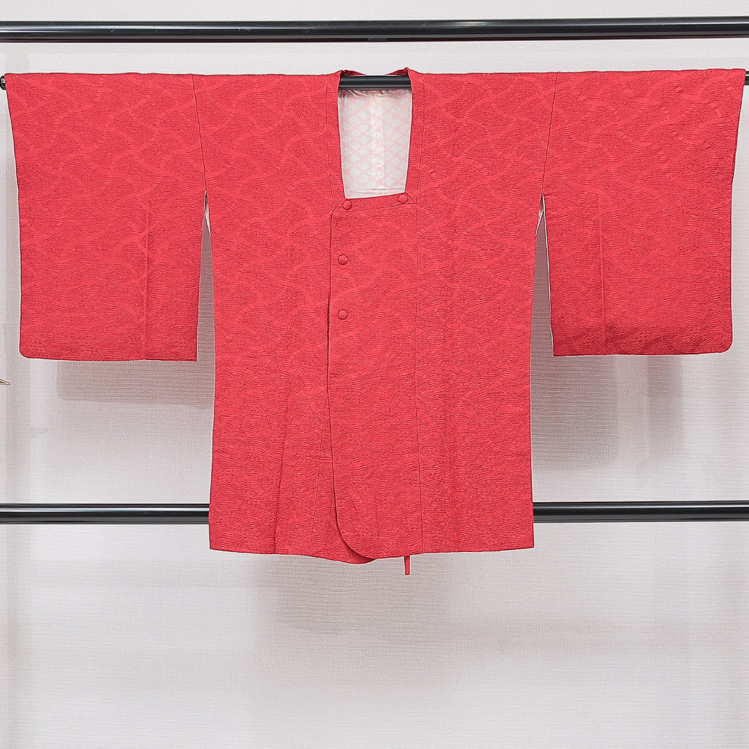 道行コート 袷 身丈84cm 裄丈66cm 正絹 Sランク Mサイズ フォーマル ポケットあり 無地 赤系 1263-15134