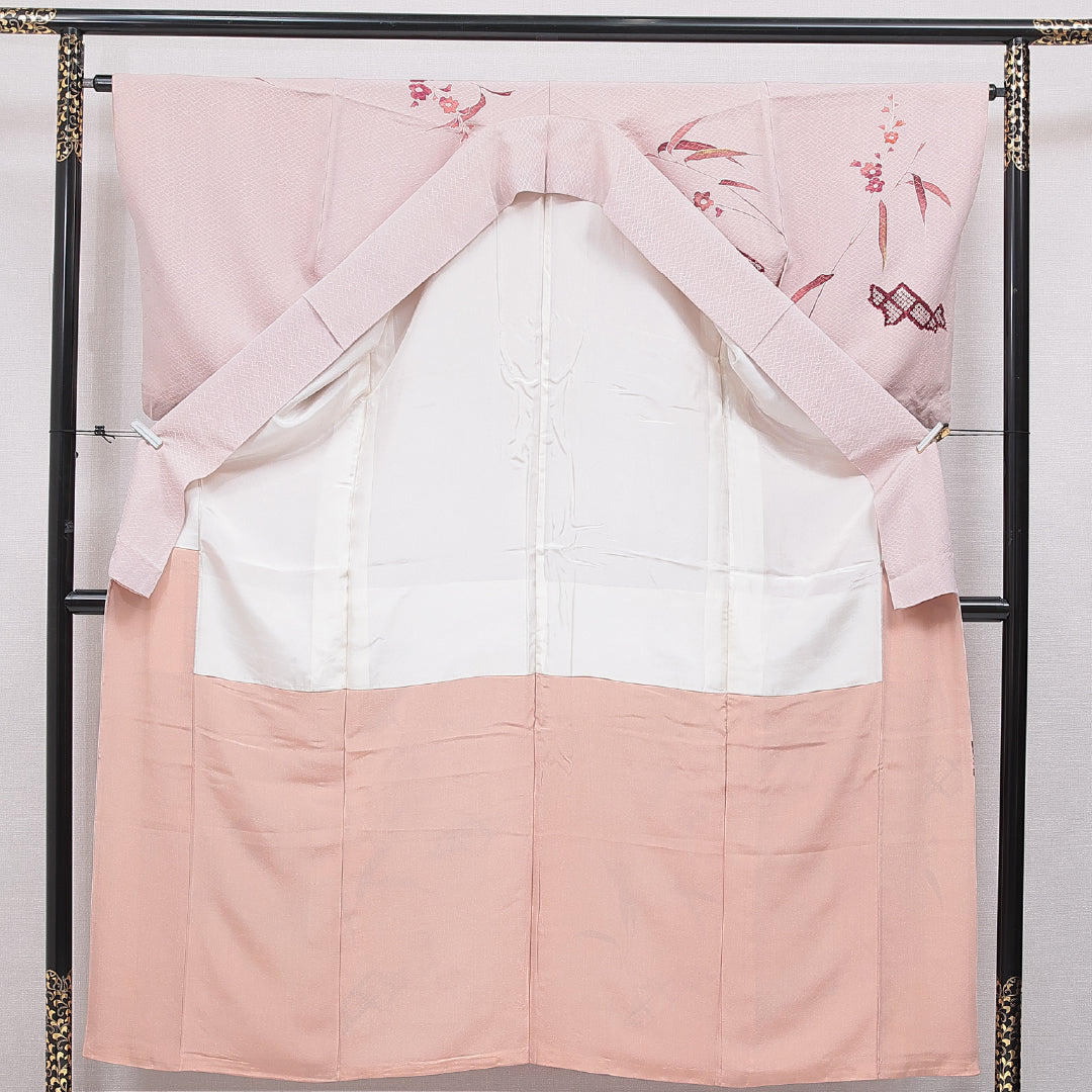 付下げ 袷 身丈156cm 裄丈64cm 正絹 Sランク インフォーマル 広衿 Mサイズ 花柄 ピンク系 RP 1218-16654