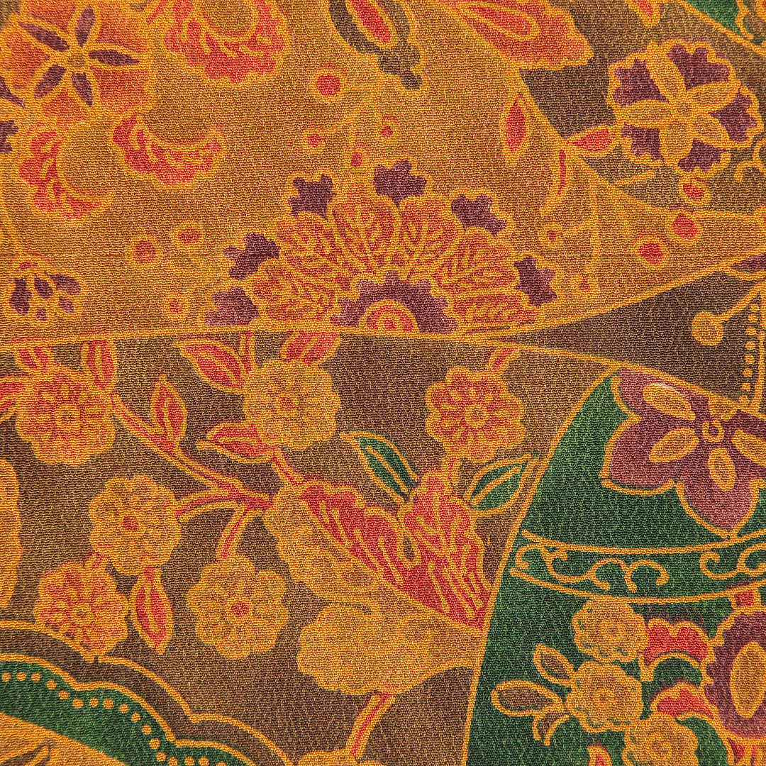 小紋 袷 身丈156cm 裄丈62cm 正絹 Dランク Mサイズ 広衿 インフォーマル ちりめん 多色系 朱系 1215-16665