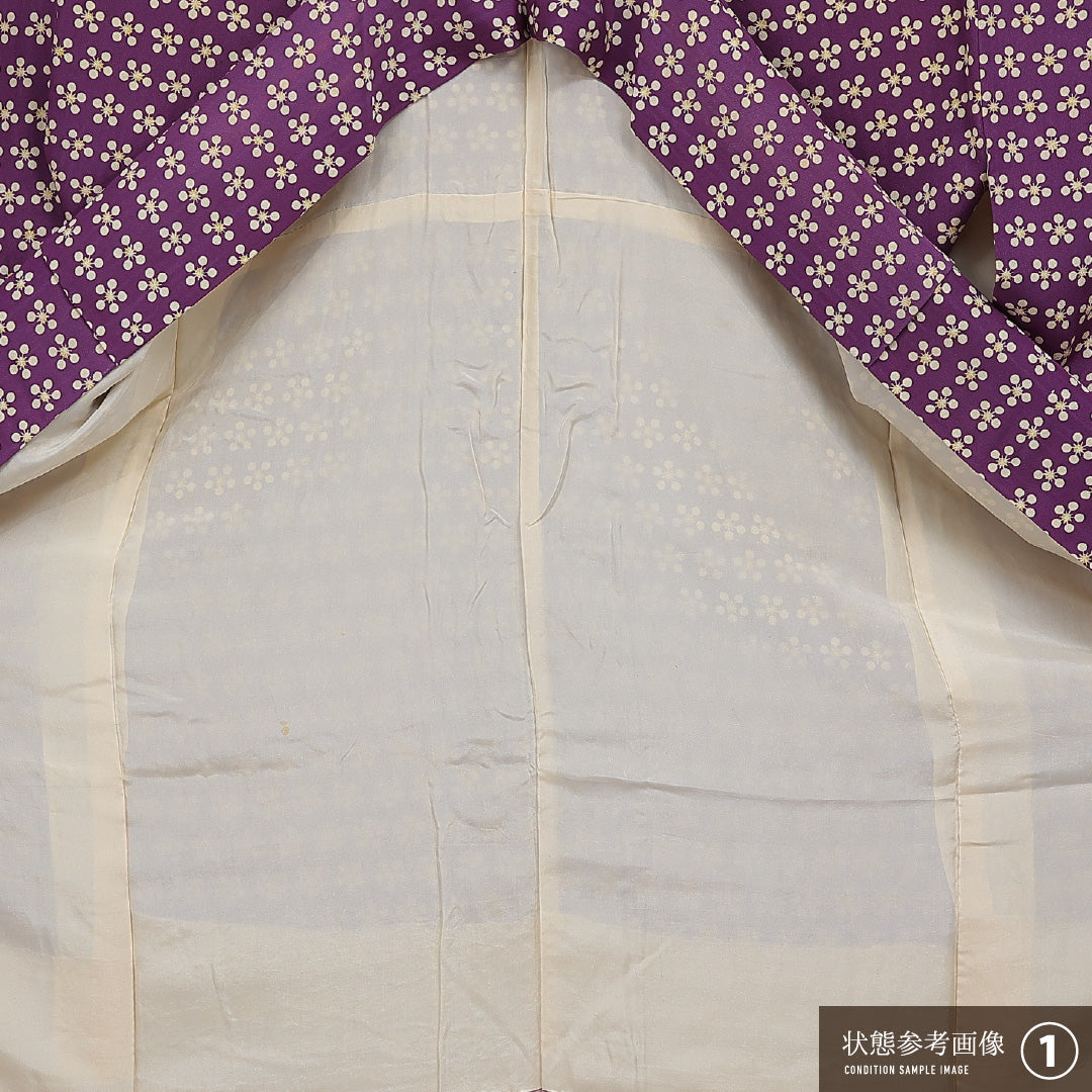 小紋 袷 身丈160cm 裄丈63cm 正絹 Bランク インフォーマル 広衿 Lサイズ 梅鉢 紫系 HP 1221-15930