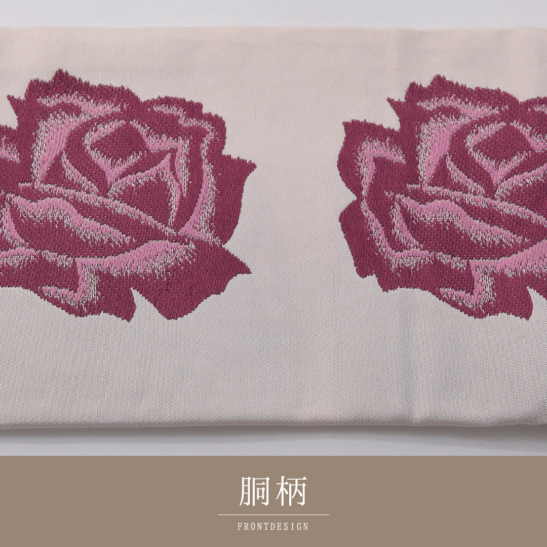 九寸名古屋帯 帯丈357cm カジュアル 名古屋仕立て ポイント柄 Dランク 正絹 綴れ織 薔薇 ピンク系 1224-03656