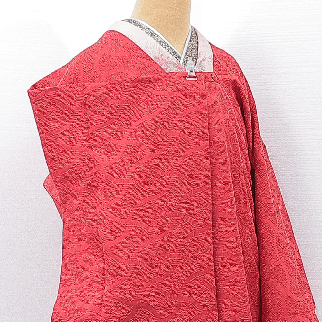 道行コート 袷 身丈84cm 裄丈66cm 正絹 Sランク Mサイズ フォーマル ポケットあり 無地 赤系 1263-15134
