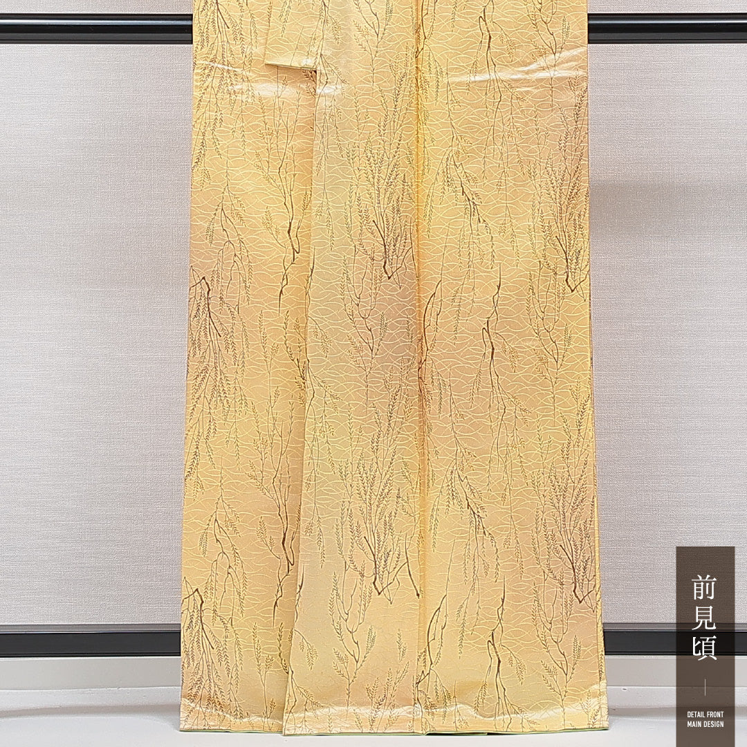 洗える着物 小紋 袷 身丈163cm 裄丈63cm ポリエステル Sランク インフォーマル バチ衿 Lサイズ すすき 黄系 RP 1221-15343