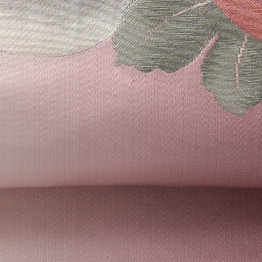 九寸名古屋帯 帯丈359cm 琳派 セミフォーマル 名古屋仕立て ポイント柄 Dランク 正絹 綴れ織 菊 ピンク系 グラデーション系 1224-03902