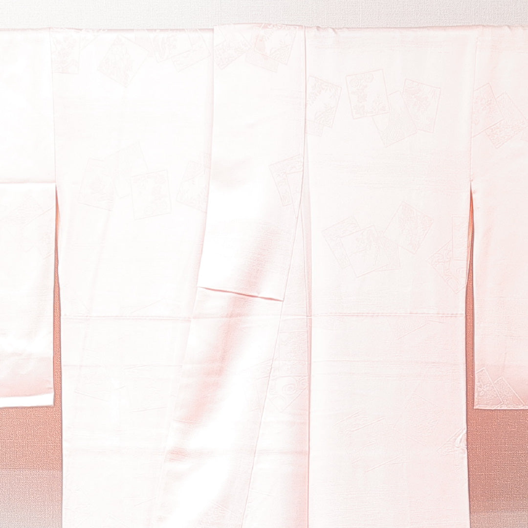 色無地 袷 身丈162cm 裄丈64cm 正絹 Aランク Lサイズ 広衿 インフォーマル 紋意匠 色紙 ピンク系 1214-15235