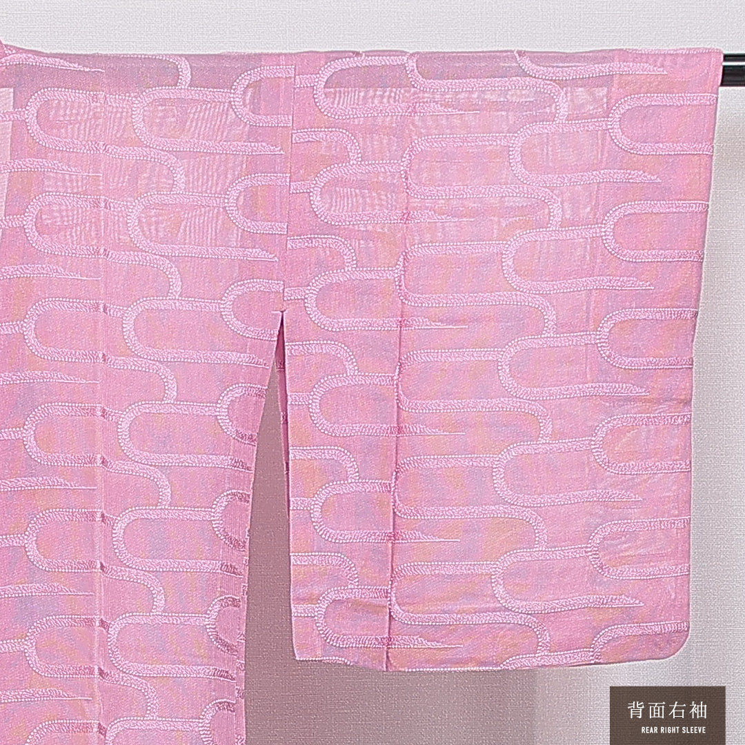 夏物 洗える着物 道行コート 紗 身丈88cm 裄丈61cm ポリエステル Sランク セミフォーマル Sサイズ 落款 幾何学柄 ピンク系 RP 1237-16184