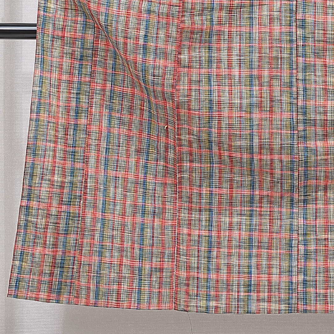紬 単衣 身丈150cm 裄丈61cm 正絹 Sランク カジュアル バチ衿 Sサイズ 格子 多色系 RP 1223-15728