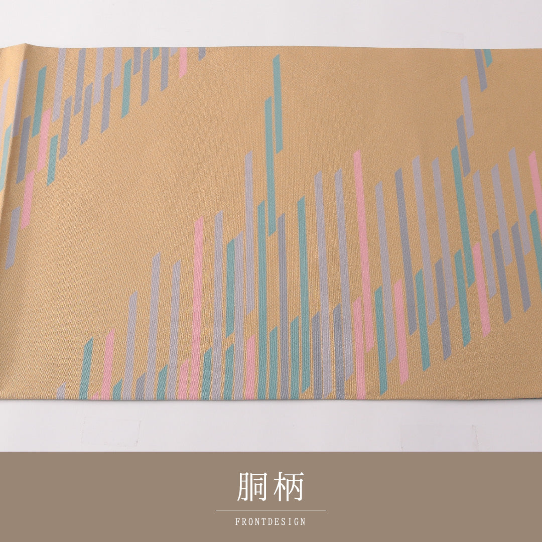 袋帯 帯丈440cm 正絹 全通 カジュアル 創作柄 ベージュ系 黄系 1243-01780
