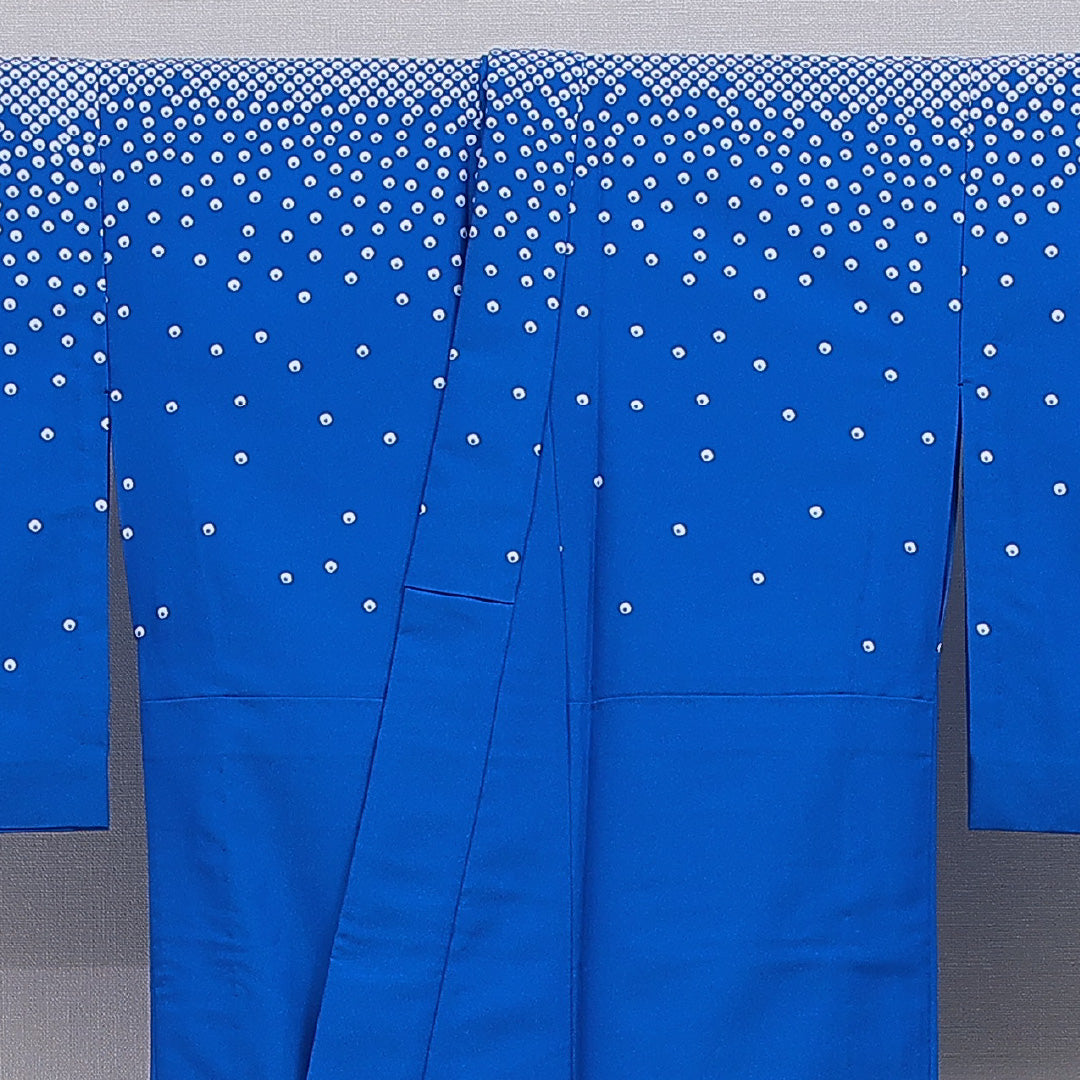 付下げ 洗える着物 胴抜き 身丈160cm 裄丈66cm ポリエステル Aランク Lサイズ バチ衿 インフォーマル 鹿の子 創作柄 青系 1261-16356