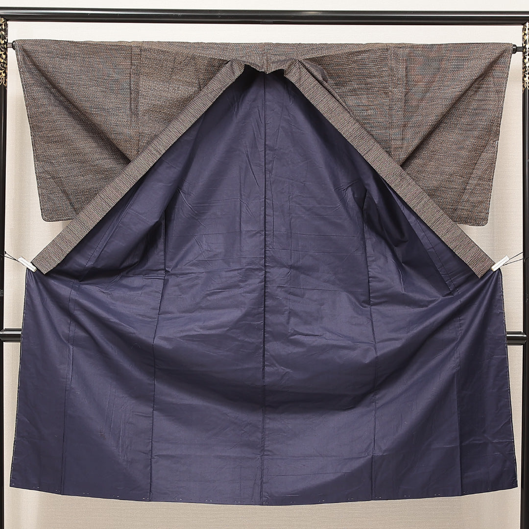 男着物 袷 身丈134cm 裄丈65cm 正絹 Cランク カジュアル 棒衿 XSサイズ 抽象柄 茶系 LP 1224-16887