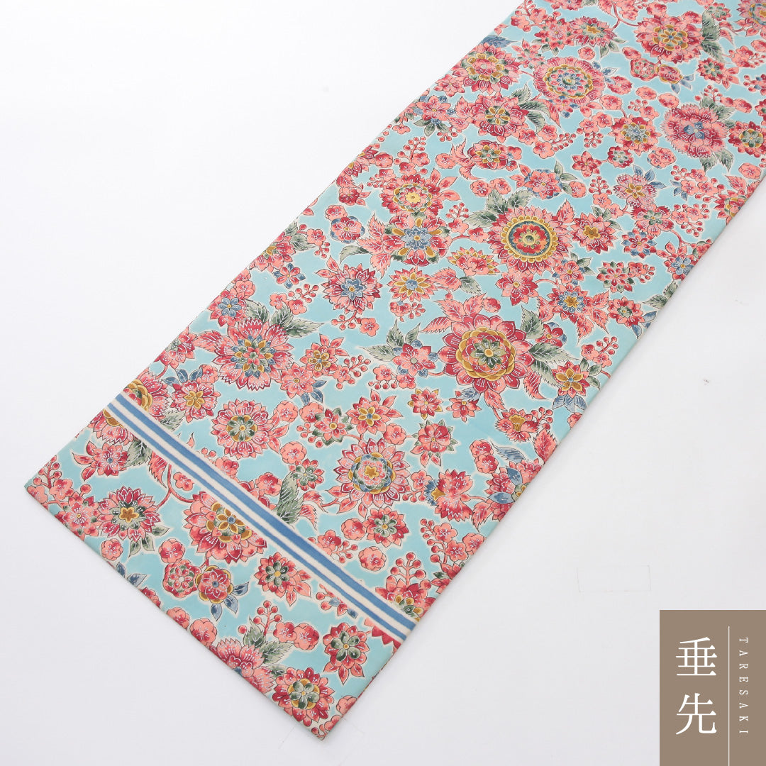 アンティーク 九寸名古屋帯 Aランク 帯丈337cm 正絹 全通 名古屋仕立て 染め 唐草華文 水色系 M4 1245-04017