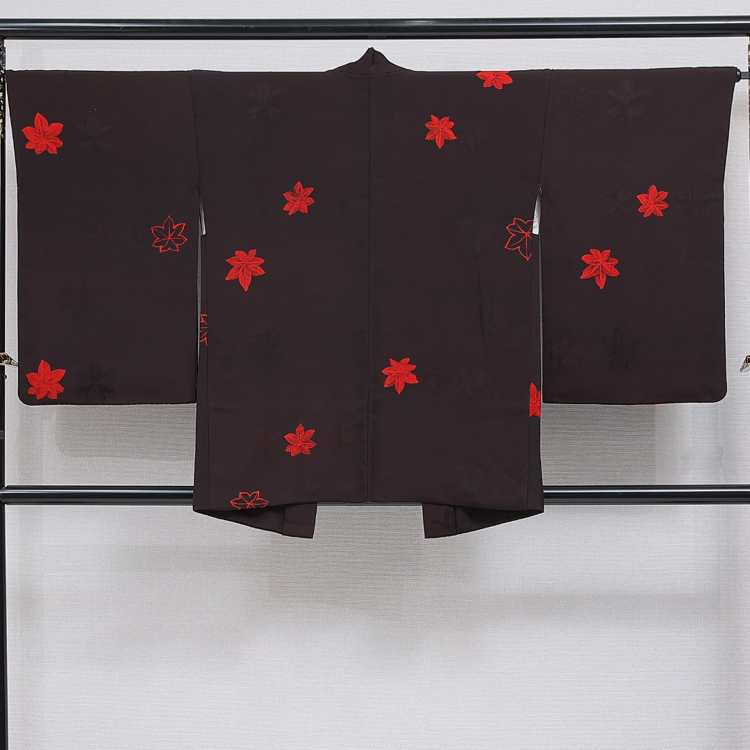 羽織 袷 身丈82cm 裄丈66cm 正絹 Bランク Mサイズ カジュアル 紐あり 紅葉 茶系 1217-16159