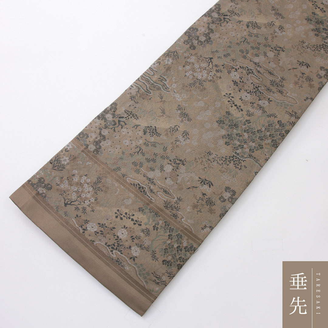 アンティーク 丸帯 帯丈444cm 全通 Aランク 正絹 古典柄 緑系 1223-02224