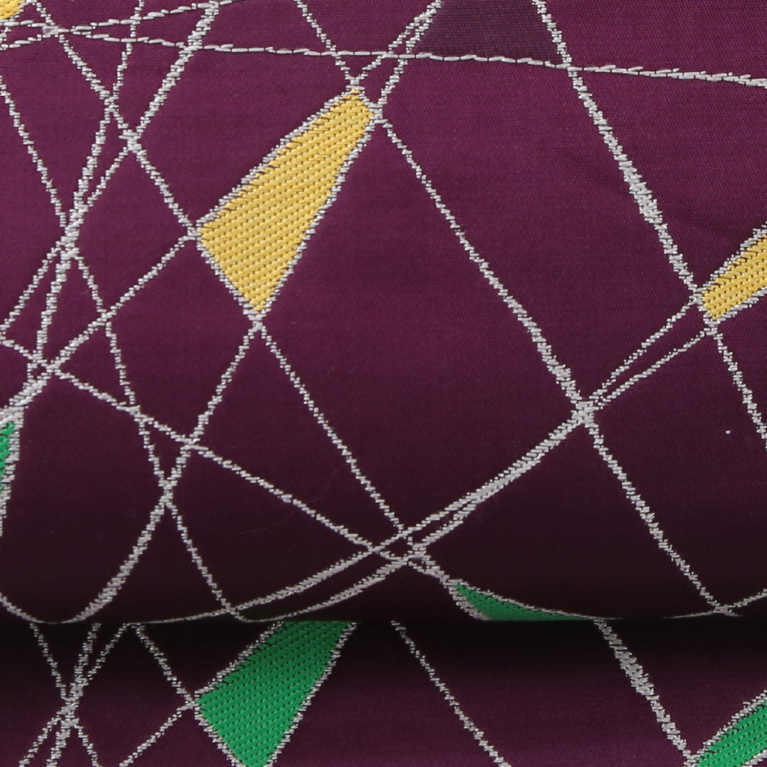 袋帯 帯丈434cm インフォーマル 六通 帯芯なし Cランク 正絹 創作柄 紫系 1223-02246