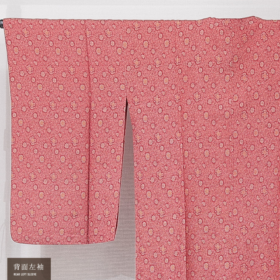 道行コート 単衣 身丈106cm 裄丈65cm 正絹 Aランク セミフォーマル Mサイズ 肩当て ポケットあり 菊 赤系 RP 1237-15169