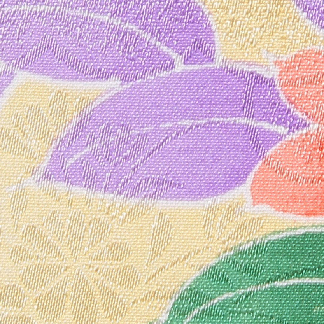 小紋 洗える着物 袷 身丈158cm 裄丈63cm ポリエステル Sランク Mサイズ 広衿 インフォーマル 椿 黄系 1215-15809