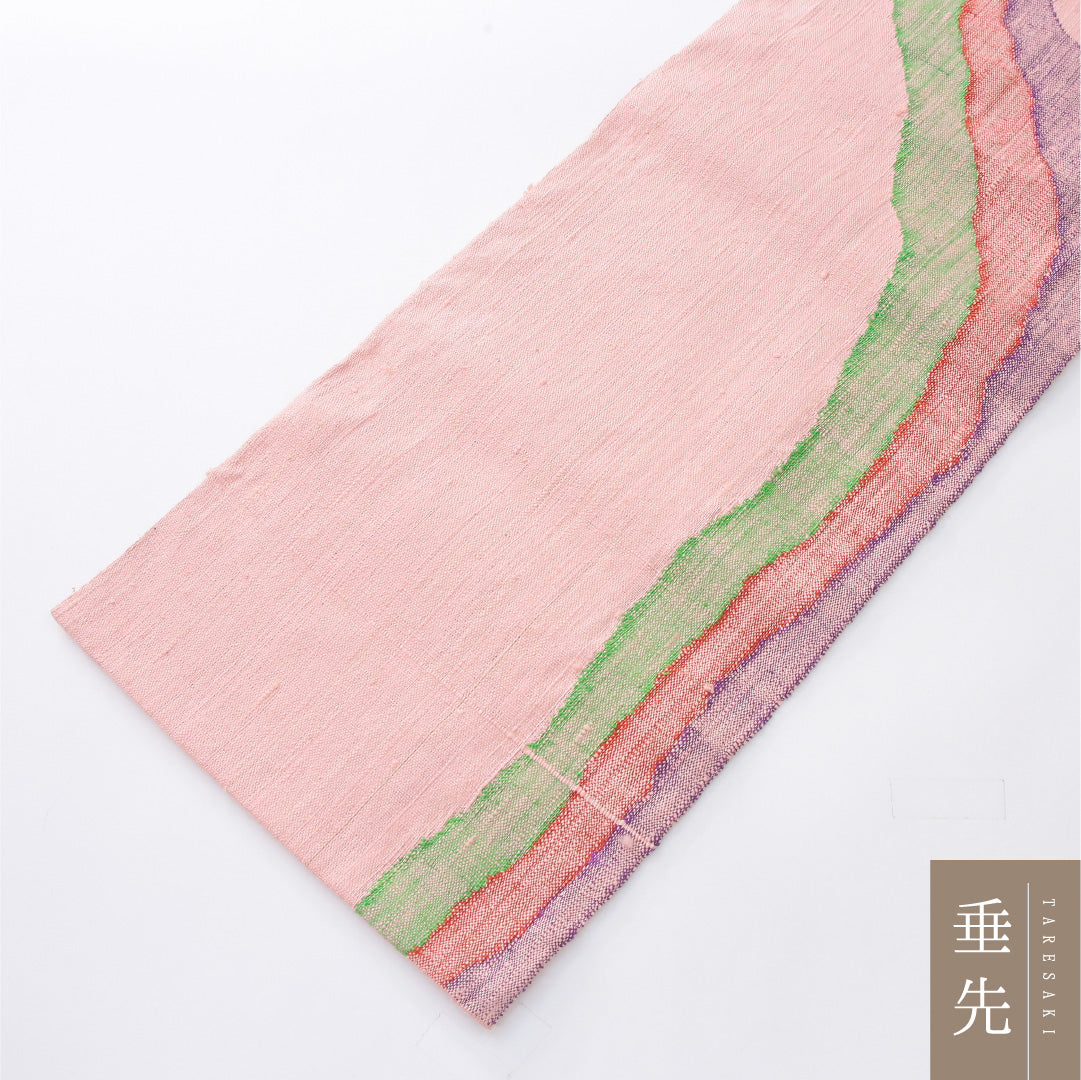八寸名古屋帯 Aランク 帯丈364cm 正絹 ポイント柄 松葉仕立て 織り カジュアル 紬 創作柄 ピンク系 RP 1245-04067
