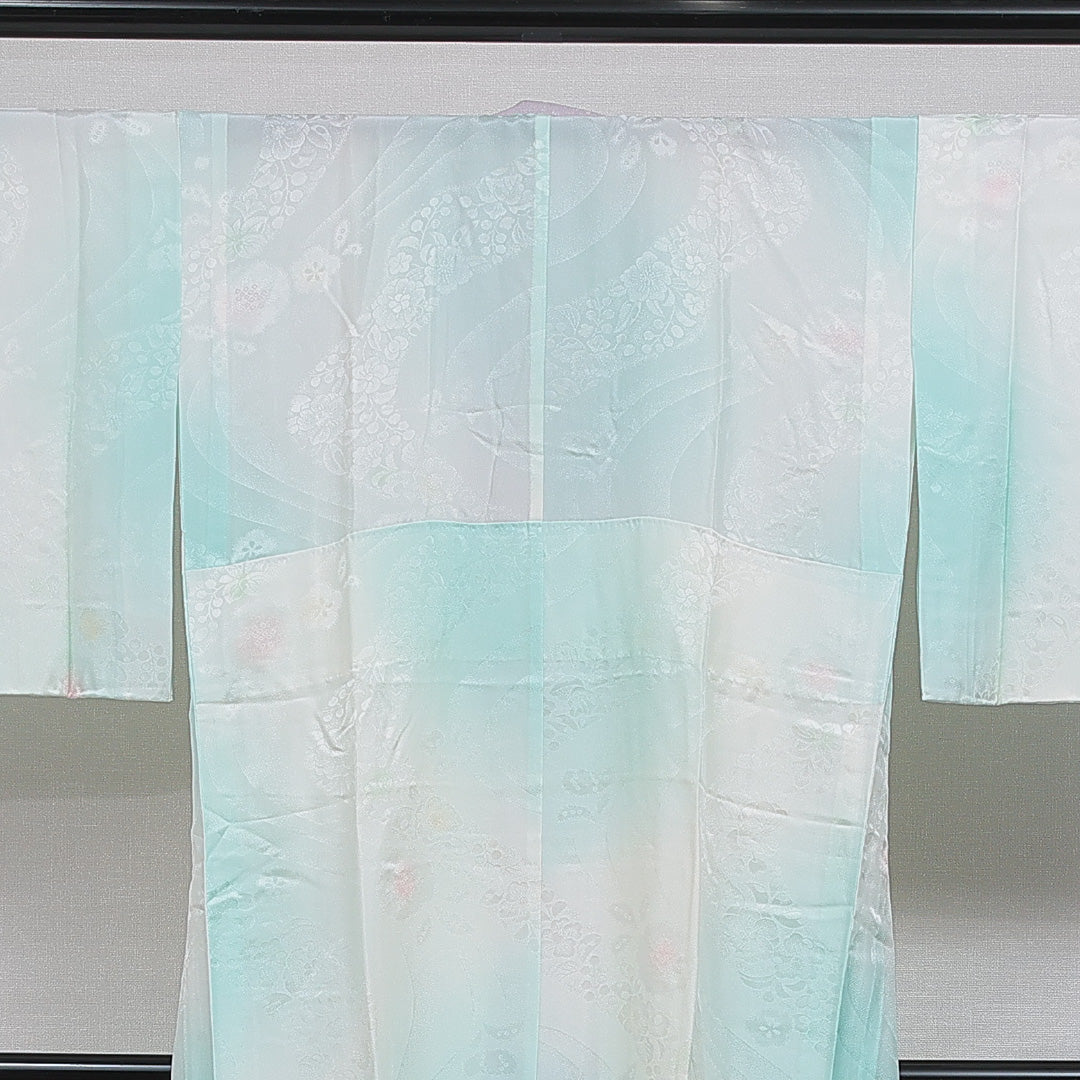 長襦袢 無双袖 身丈126cm 裄丈62cm 正絹 Sランク Mサイズ 牡丹 素朴 しとやか 緑系 RP 1239-16486