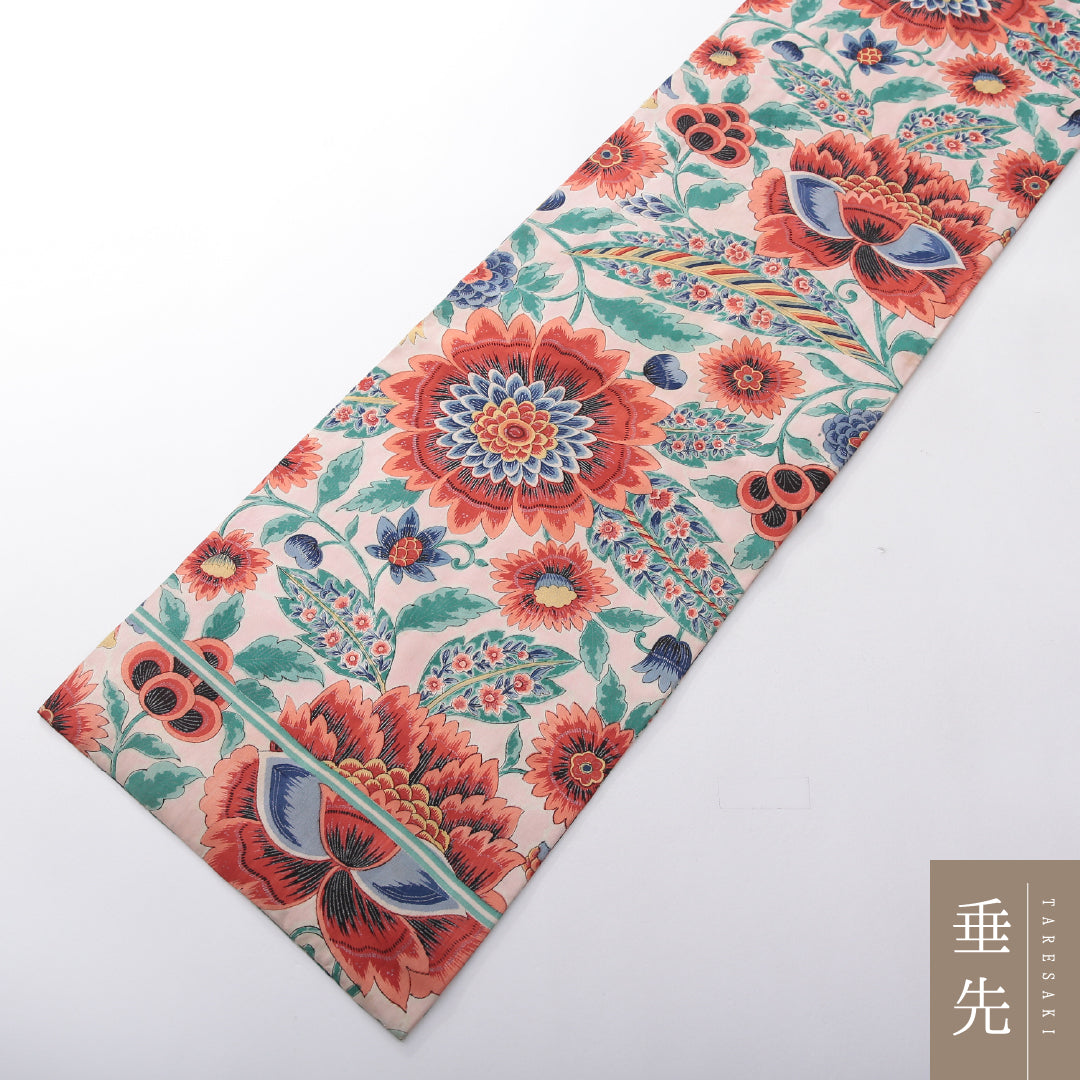 アンティーク 九寸名古屋帯 帯丈333cm 名古屋仕立て 全通 Bランク 正絹 染め帯 花柄 植物柄 ピンク系 1224-03882