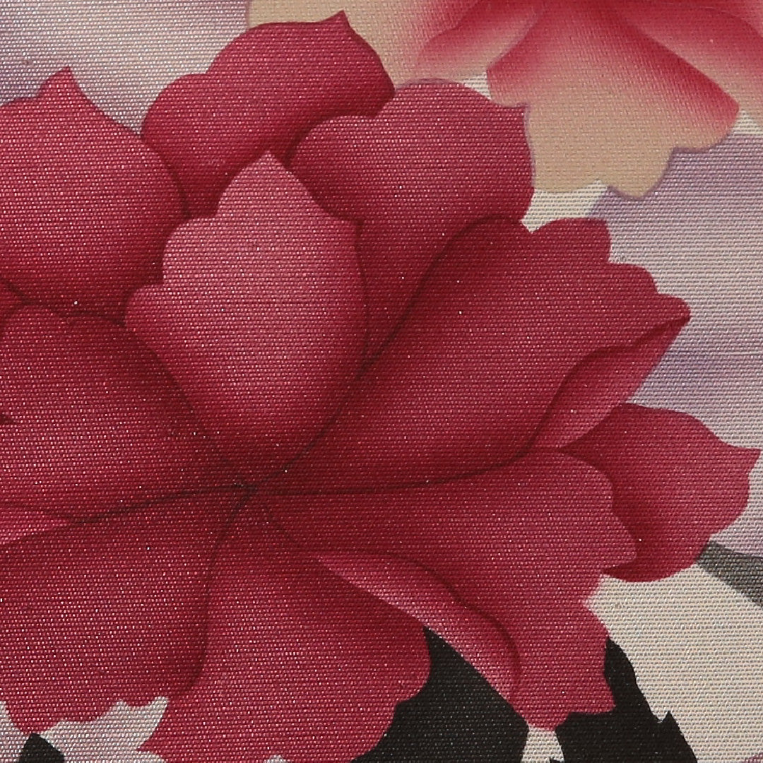 袋帯 帯丈432cm セミフォーマル ポイント柄 Aランク 正絹 染め帯 牡丹 クリーム系 赤系 1223-01903