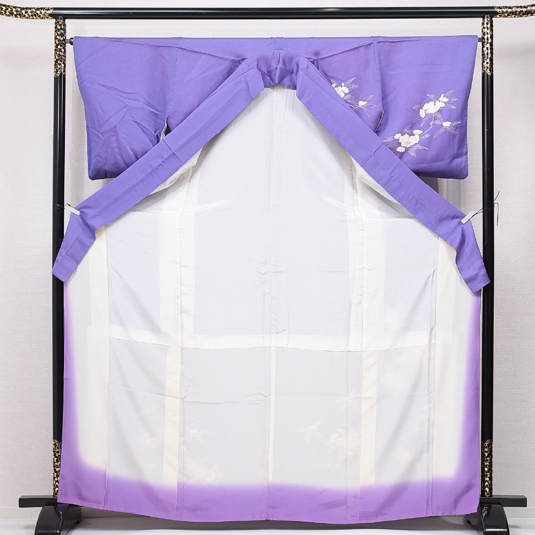 訪問着 袷 身丈168cm 裄丈66cm 正絹 Bランク セミフォーマル 広衿 XLサイズ 牡丹 紫系 RP 1217-15086