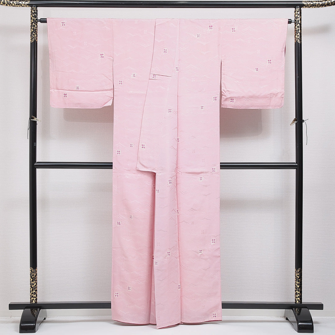 色無地 洗える着物 袷 身丈160cm 裄丈67cm ポリエステル Bランク Lサイズ 広衿 インフォーマル 創作柄 ピンク系 1214-16263