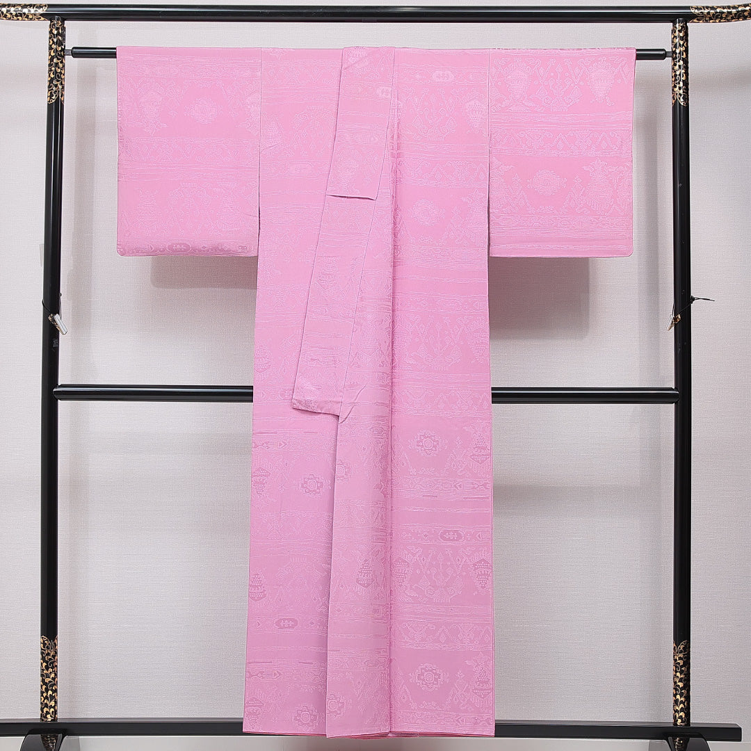 色無地 袷 身丈153cm 裄丈62cm 正絹 Aランク インフォーマル 広衿 Sサイズ アラベスク文様 紫系 HP 1219-15435