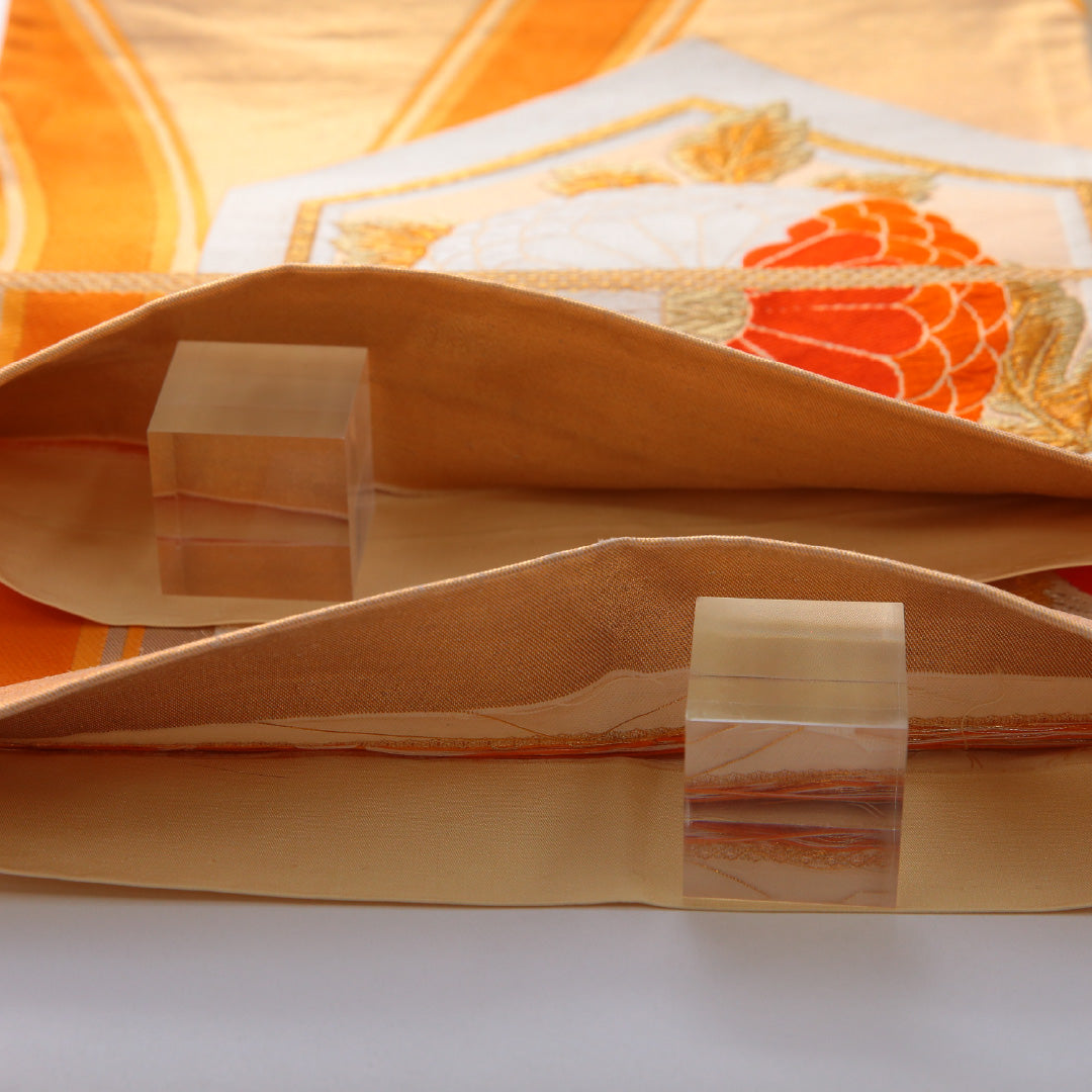 アンティーク 袋帯 帯丈420cm 六通 未仕立て 帯芯なし Aランク 正絹 亀甲 菊 金系 1223-01990