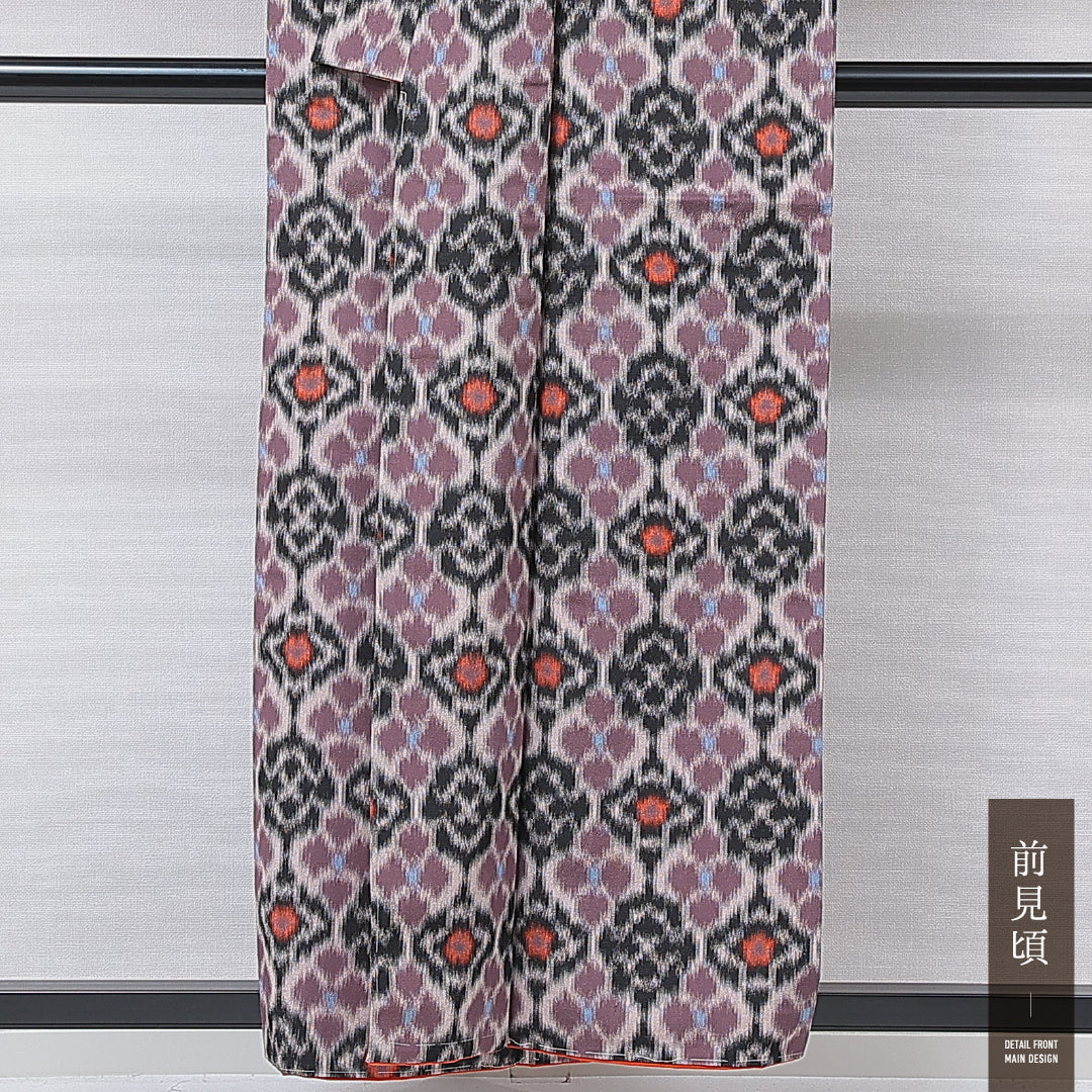 アンティーク 銘仙の着物 袷 身丈156cm 裄丈63cm 正絹 Aランク バチ衿 Mサイズ 花菱 紫系 M4 1223-16761