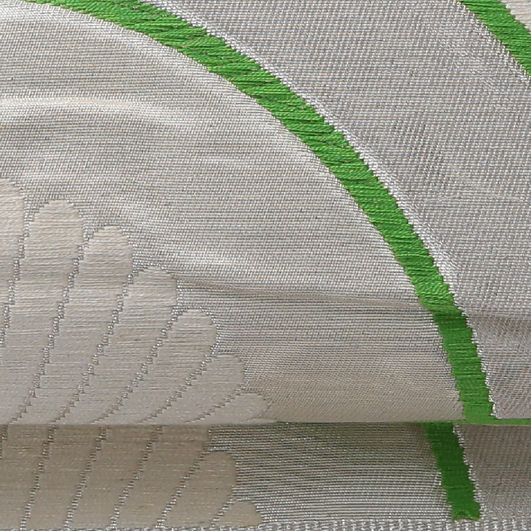 袋帯 帯丈426cm 正絹 六通 未仕立て 帯芯なし 青海波 菊 吉祥文様 銀系 1243-02008