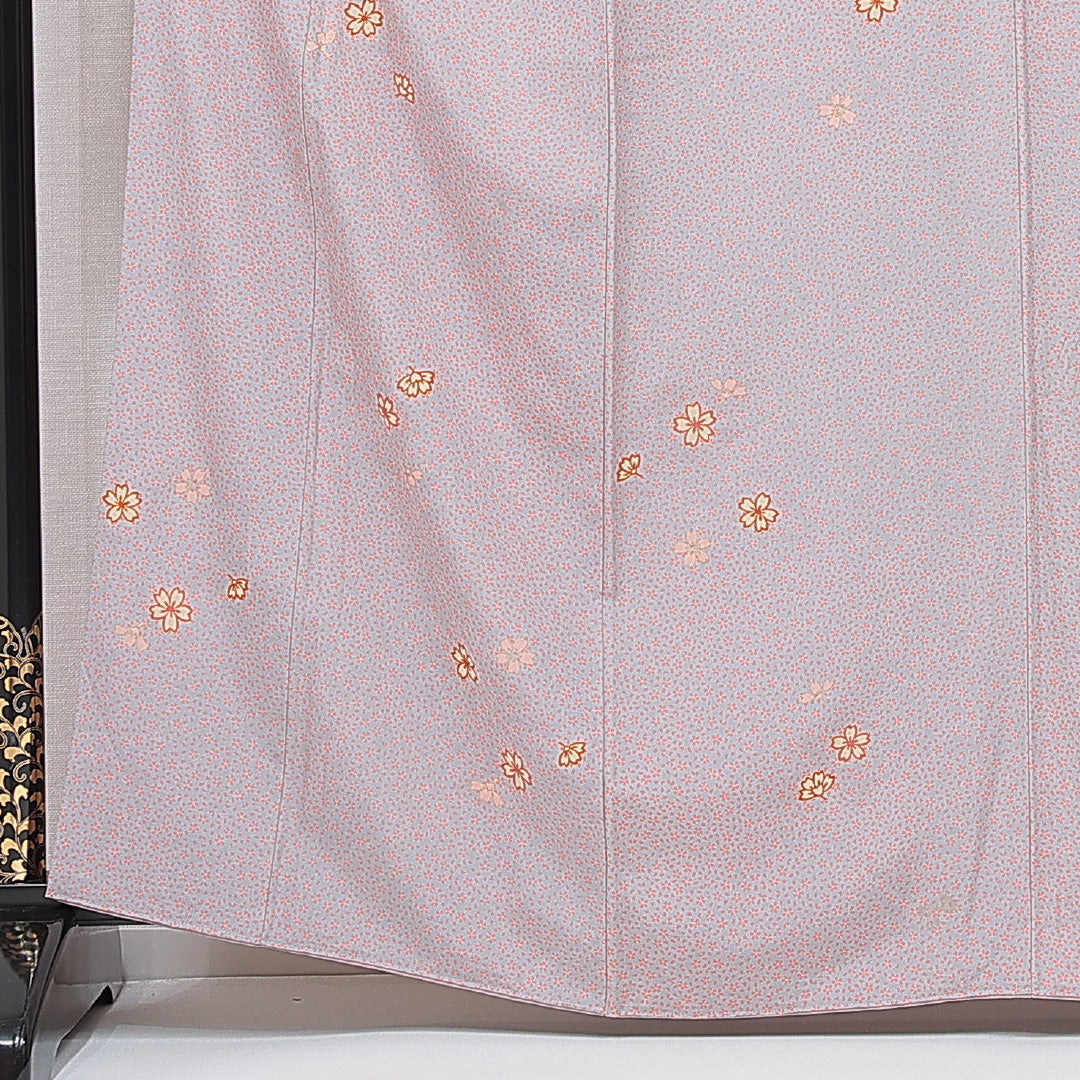 小紋 袷 身丈162cm 裄丈65cm 正絹 Bランク インフォーマル 広衿 Lサイズ 桜 グレー系 RP 1221-15198