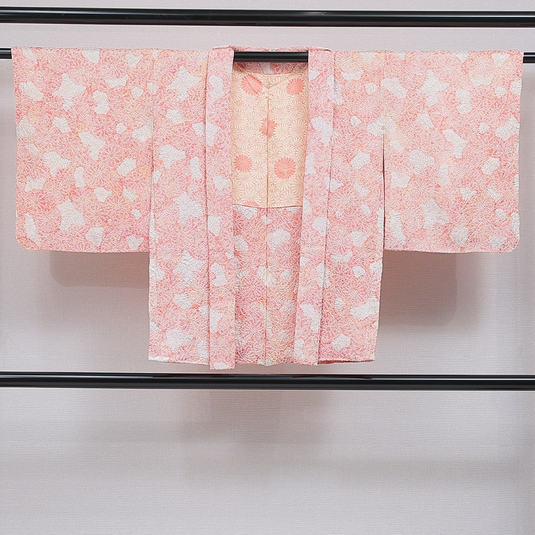 羽織 袷 身丈74cm 裄丈61cm 正絹 Sランク カジュアル Sサイズ 抽象柄 ピンク系 RP 1232-16840