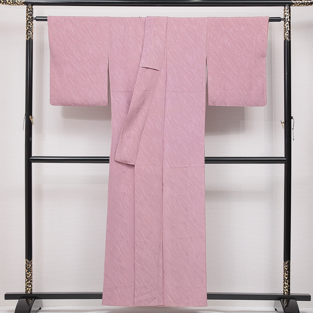 色無地 袷 身丈147cm 裄丈63cm 正絹 Sランク インフォーマル 広衿 XSサイズ 織り出し 創作柄 ピンク系 RP 1219-15037