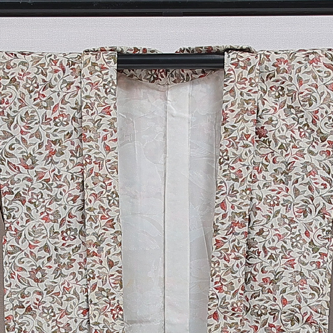 羽織 袷 身丈76cm 裄丈62cm 正絹 Aランク カジュアル Sサイズ 花柄 クリーム系 RP 1232-16151