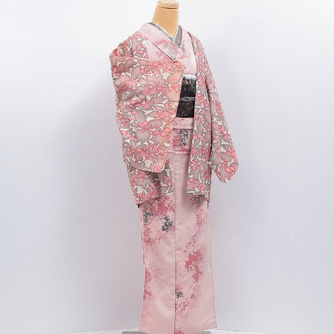 羽織 袷 身丈79cm 裄丈64cm 正絹 Aランク カジュアル Mサイズ 花柄 クリーム系 RP 1232-16124