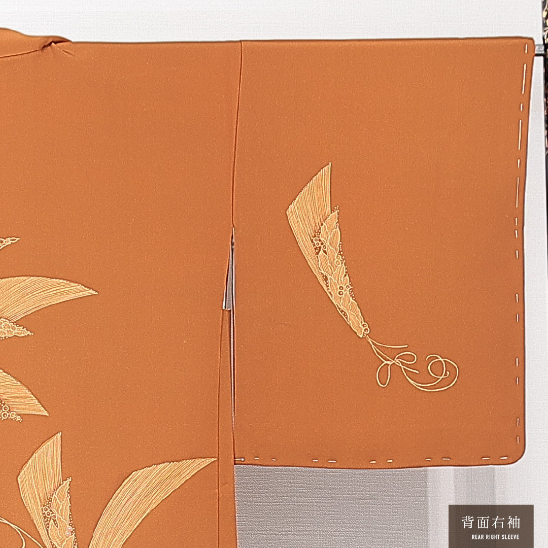 羽織 袷 身丈78cm 裄丈64cm 正絹 Aランク Mサイズ バチ衿 カジュアル 牡丹 茶系 1217-15137