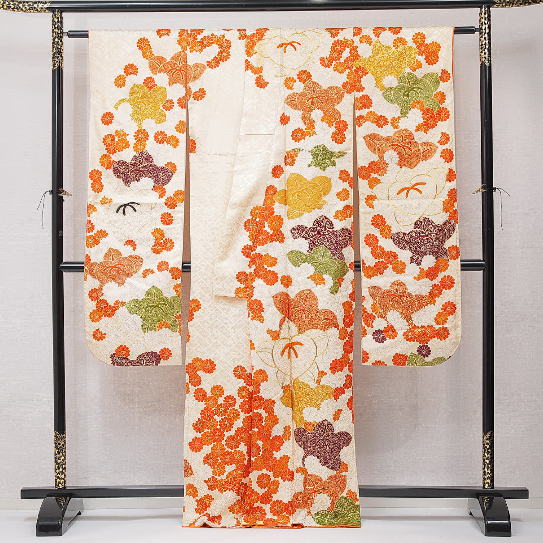 振袖 袷 身丈163cm 裄丈62cm フォーマル Cランク Lサイズ 正絹 広衿 橘 金駒刺繍 1213-F0687